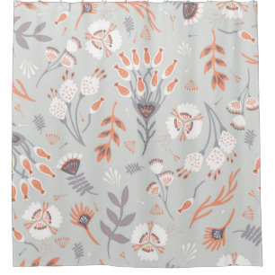 Soft Pastel Grey Orange Floral, Seamless Pattern, 
