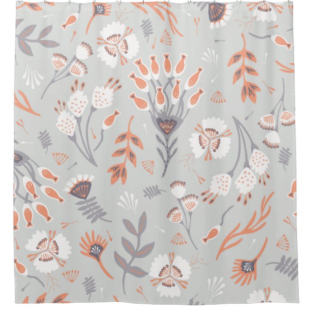 Soft Pastel Grey Orange Floral, Seamless Pattern,  (Front)
