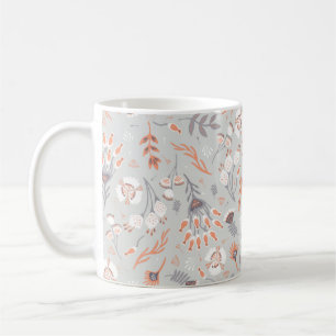 Soft Pastel Grey Orange Floral, Seamless Pattern,  Coffee Mug