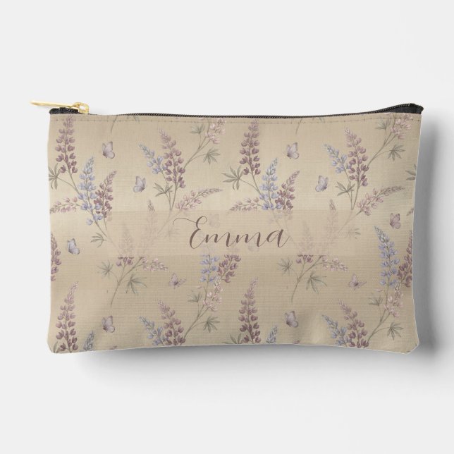 Soft Pastel Lupine & Butterfly Meadow Pattern Accessory Pouch (Front)