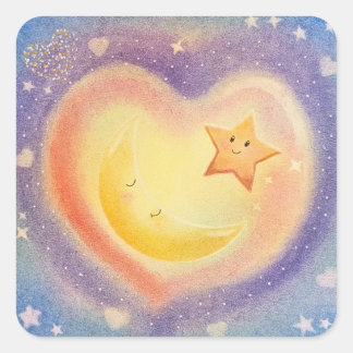 Soft Pastel Moon Star Dreamy Sky Design Square Sticker
