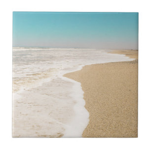 Soft Pastel Ocean Sandy Beach Sky Waves Foam Tile