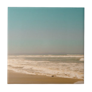 Soft Pastel Ocean Sandy Beach Sky Waves Tile