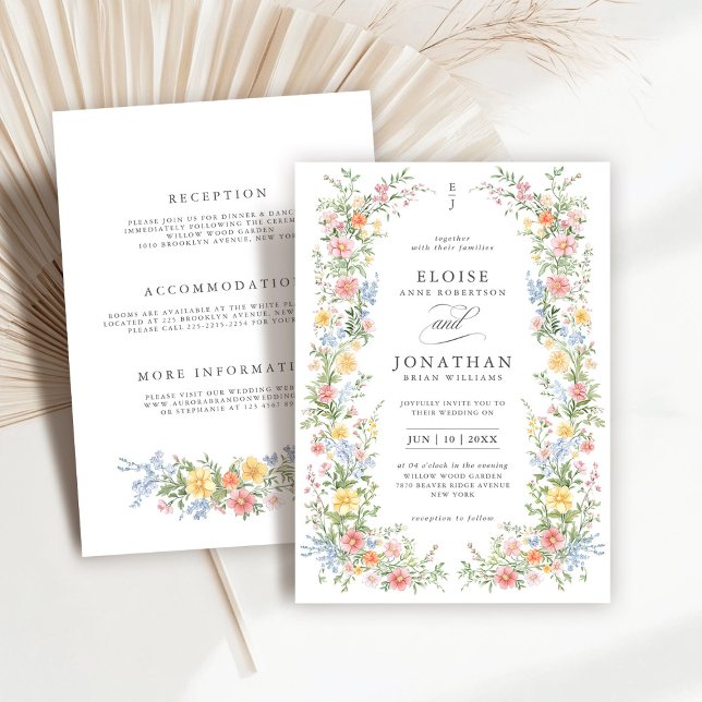Soft Pastel Ornate Spring All in One Chic Wedding Invitation (Soft Pastel Ornate Spring All in One Chic Wedding Invitation with wedding details on back.)