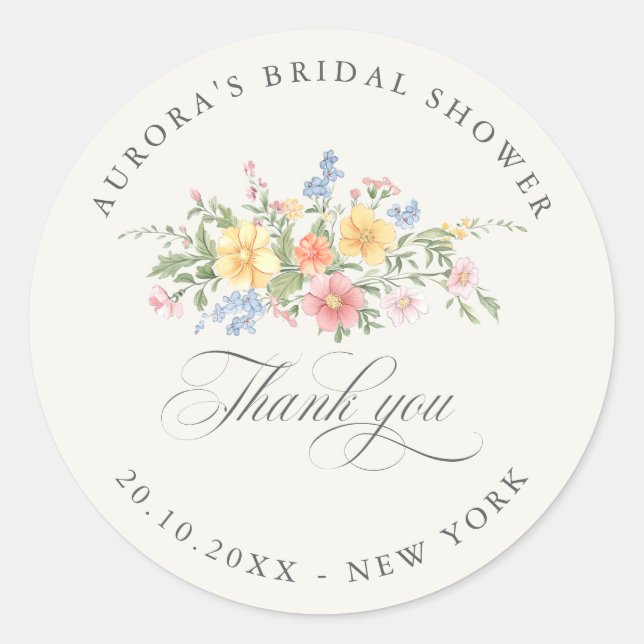 Soft Pastel Ornate Spring  Bridal shower thank you Classic Round Sticker (Front)