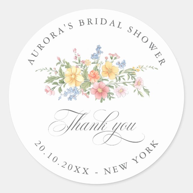Soft Pastel Ornate Spring  Bridal shower thank you Classic Round Sticker (Front)