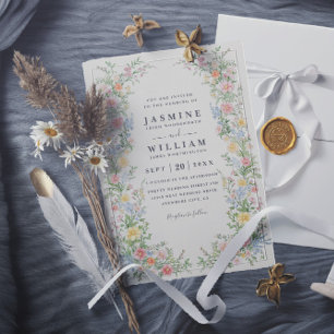 Soft Pastel Ornate Spring Floral QR Code Wedding Invitation