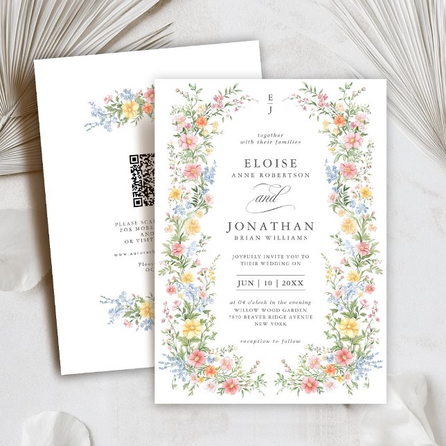 Soft Pastel Ornate Spring Floral QR Code Wedding Invitation (Soft Pastel Ornate Spring Garden Floral QR code Wedding invitation)
