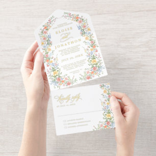 Soft Pastel Ornate Spring Garden Floral Wedding All In One Invitation