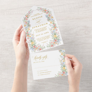 Soft Pastel Ornate Spring Garden Floral Wedding All In One Invitation