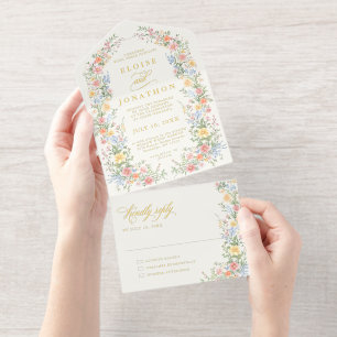 Soft Pastel Ornate Spring Garden Floral Wedding All In One Invitation