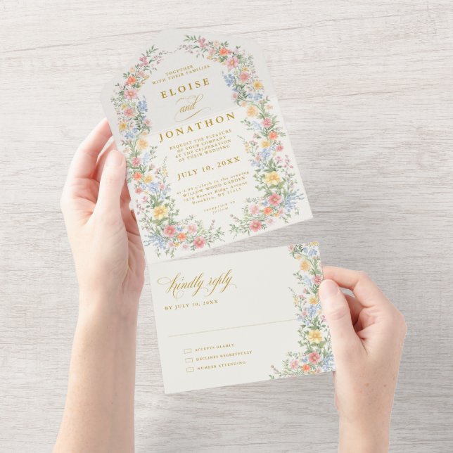 Soft Pastel Ornate Spring Garden Floral Wedding All In One Invitation (Tearaway)