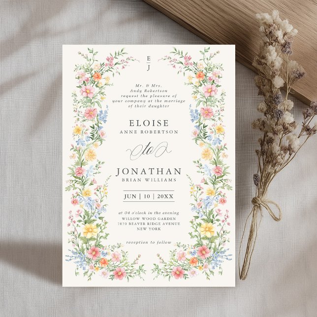 Soft Pastel Ornate Spring Garden Floral Wedding    Invitation (Soft Pastel Ornate Spring Garden Floral Wedding Invitation beige cream color)
