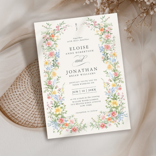 Soft Pastel Ornate Spring Garden Floral Wedding Invitation (Soft Pastel Ornate Spring Garden Floral Wedding Invitation beige / cream earthy tones)