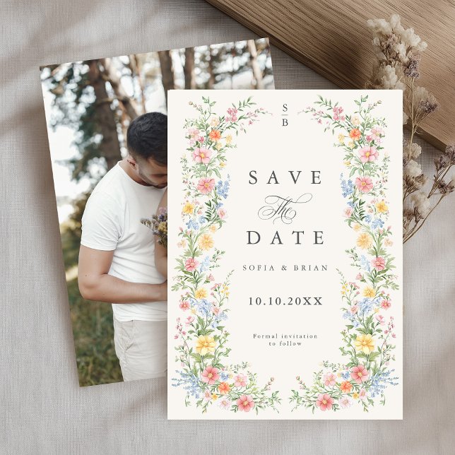 Soft Pastel Ornate Spring Garden Floral Wedding Save The Date (Soft Pastel Ornate Spring Garden Floral Photo Wedding Save The Date card)