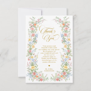 Soft Pastel Ornate Spring Garden Gold Wedding Thank You Card