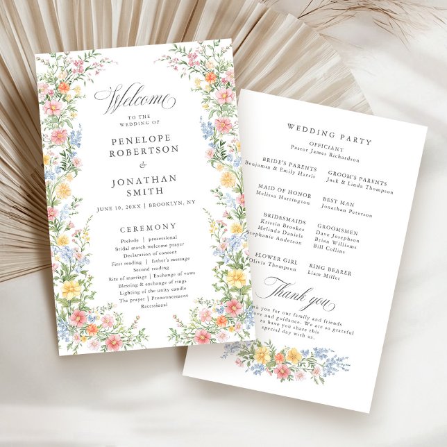 Soft Pastel Ornate Spring Garden Programme de mari (Soft Pastel Ornate Spring Wildflower Garden Wedding Program )