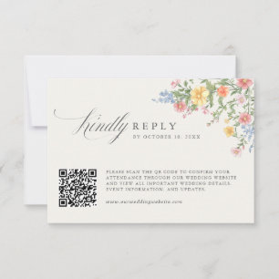 Soft Pastel Ornate Spring Garden Wedding QR Code RSVP Card