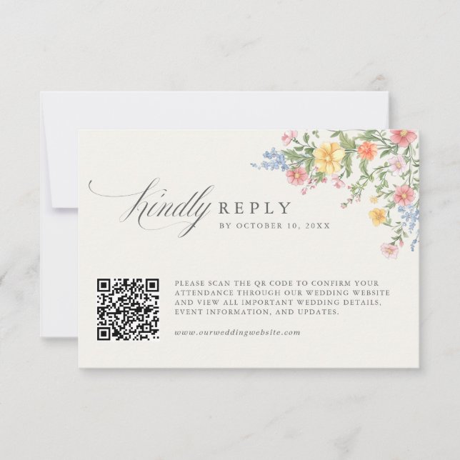 Soft Pastel Ornate Spring Garden Wedding QR Code RSVP Card (Front)