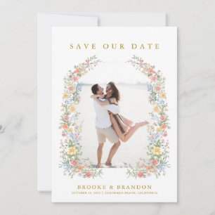Soft Pastel Ornate Spring Gold Wedding Photo Save The Date