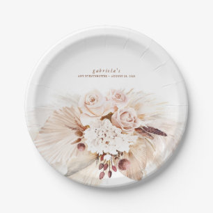 Soft Pastel Pampas Grass and Flowers Boho Paper Plate