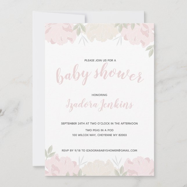 Soft Pastel Peonies Baby Shower Party Invitation (Front)