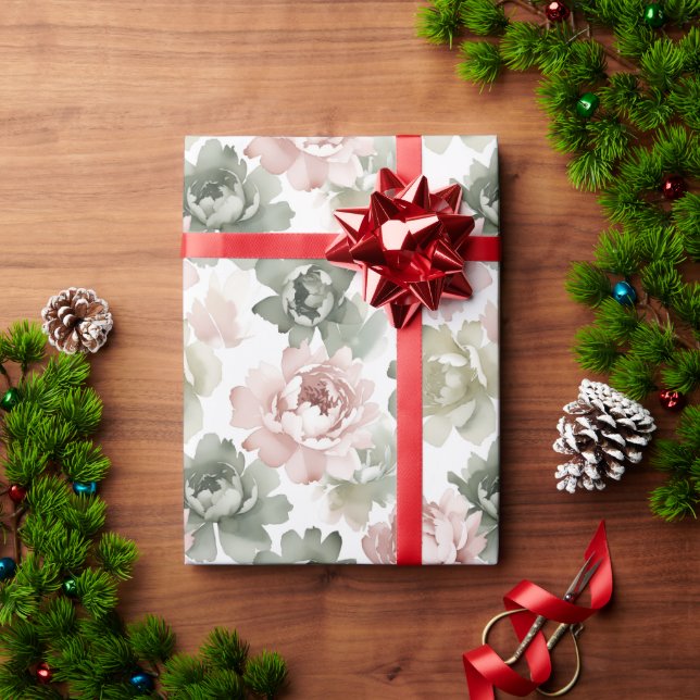 Soft Pastel Peony Watercolor Pattern Wrapping Paper (Holiday Gift)