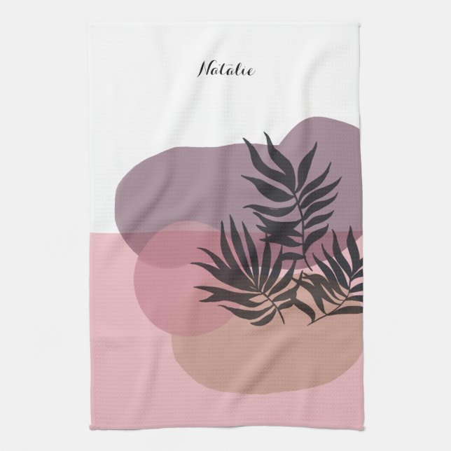 Soft Pastel Pink Abstract Tropical Kitchen Towel (Vertical)