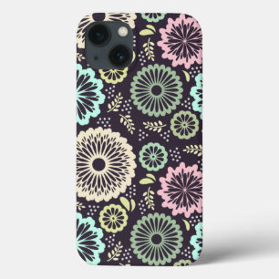 Soft pastel pink and teal flower Vintage BotanicaL iPhone 13 Case