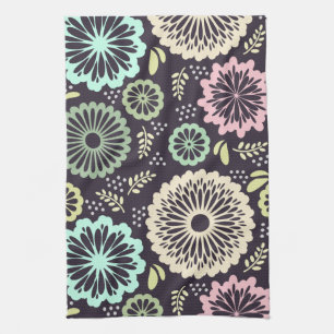Soft pastel pink and teal flower Vintage BotanicaL Kitchen Towel