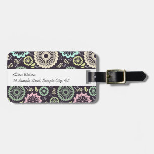 Soft pastel pink and teal flower Vintage BotanicaL Luggage Tag