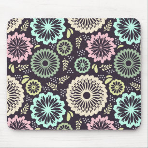 Soft pastel pink and teal flower Vintage BotanicaL Mouse Pad
