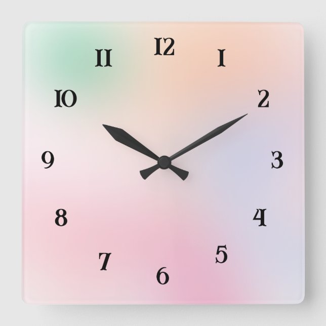 Soft Pastel Pink Blue Green Blur Square Wall Clock (Front)