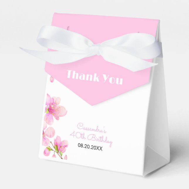 Soft Pastel Pink Cherry Blossom Sakura Birthday Favor Box (Front Side)
