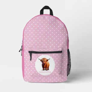 Soft Pastel Pink Colour Cow Printed Backpack