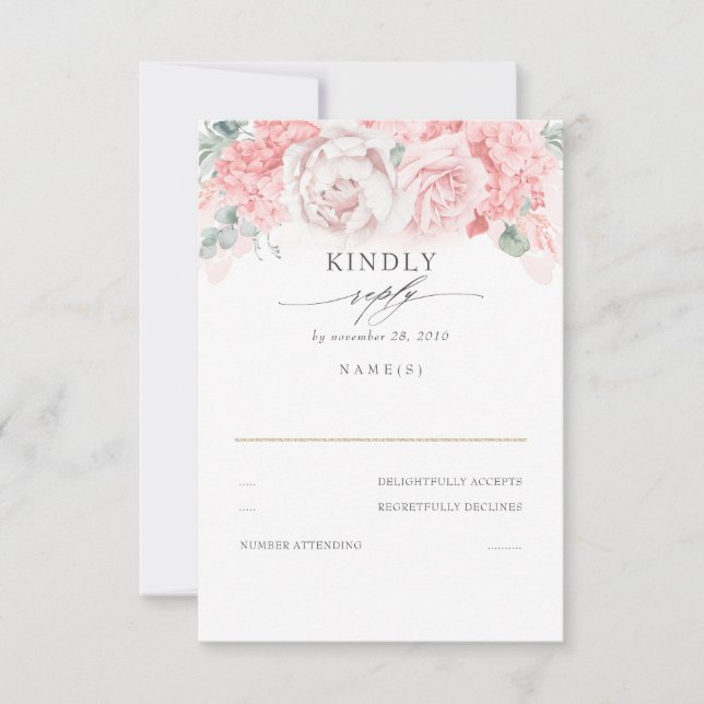 Soft Pastel Pink Flowers Wedding RSVP Card (Front)