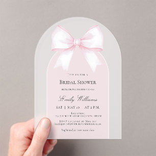 Soft Pastel Pink Ribbon Bow Bridal Shower Acrylic Invitations