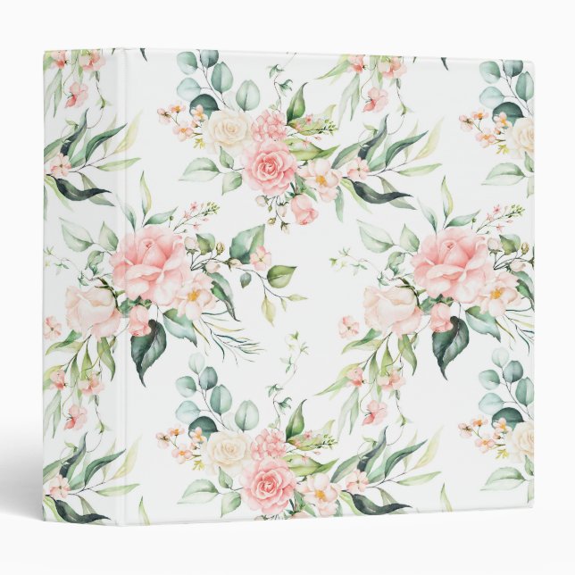 Soft Pastel Pink Rose Flower Pattern Binder (Front/Spine)