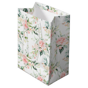 Soft Pastel Pink Rose Flower Pattern Medium Gift Bag
