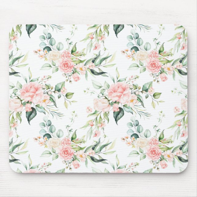 Soft Pastel Pink Rose Flower Pattern Mouse Pad (Front)