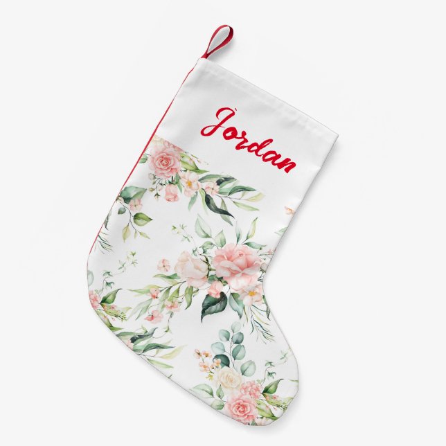 Soft Pastel Pink Rose Flower Pattern Small Christmas Stocking (Front (Hanging))