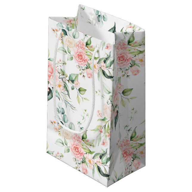 Soft Pastel Pink Rose Flower Pattern Small Gift Bag (Front Angled)