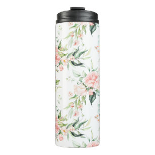 Soft Pastel Pink Rose Flower Pattern Thermal Tumbler