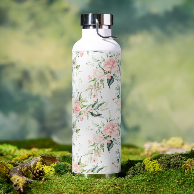 Soft Pastel Pink Rose Flower Pattern Water Bottle (Outdoor)