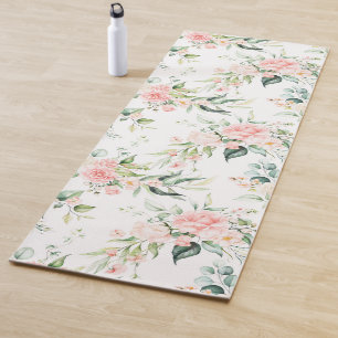 Soft Pastel Pink Rose Flower Pattern Yoga Mat
