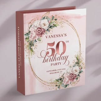 Soft Pastel Pink Rose Gold 50th Birthday Memory Binder