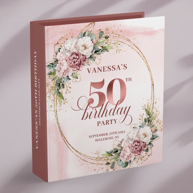 Soft Pastel Pink Rose Gold 50th Birthday Memory  Binder (Soft Pastel Pink Rose Gold 50th Birthday Memory Book)