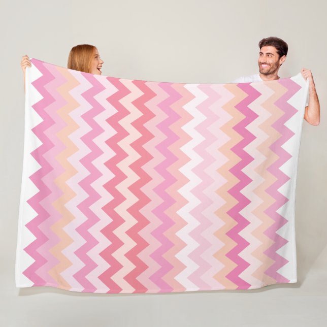 soft pastel pink striped colourful zigzag pattern fleece blanket (In Situ)