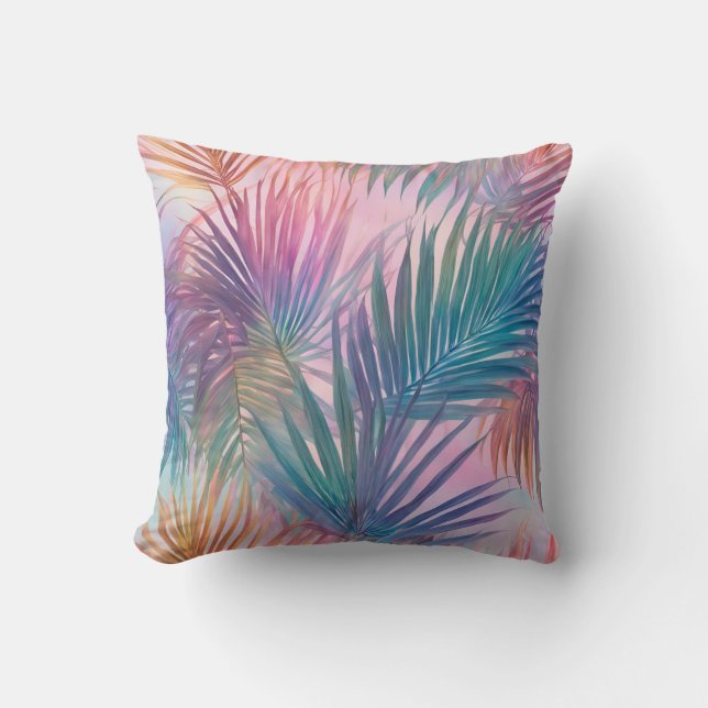 Soft Pastel Pink Tropical Leaves Pattern Throw Pillow (Front)