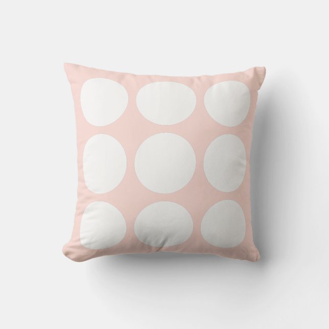 Soft Pastel Pink & White Abstract Circle Design Throw Pillow (Front)